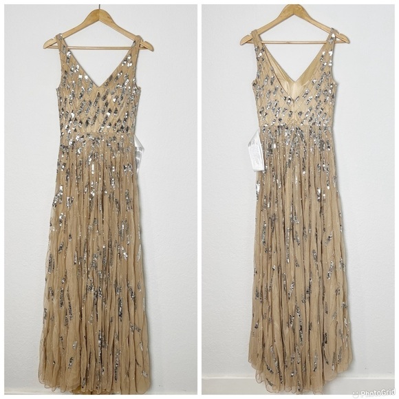 Max Duggal Embellished Sleeveless V Neck A Line Gown - Picture 2 of 10